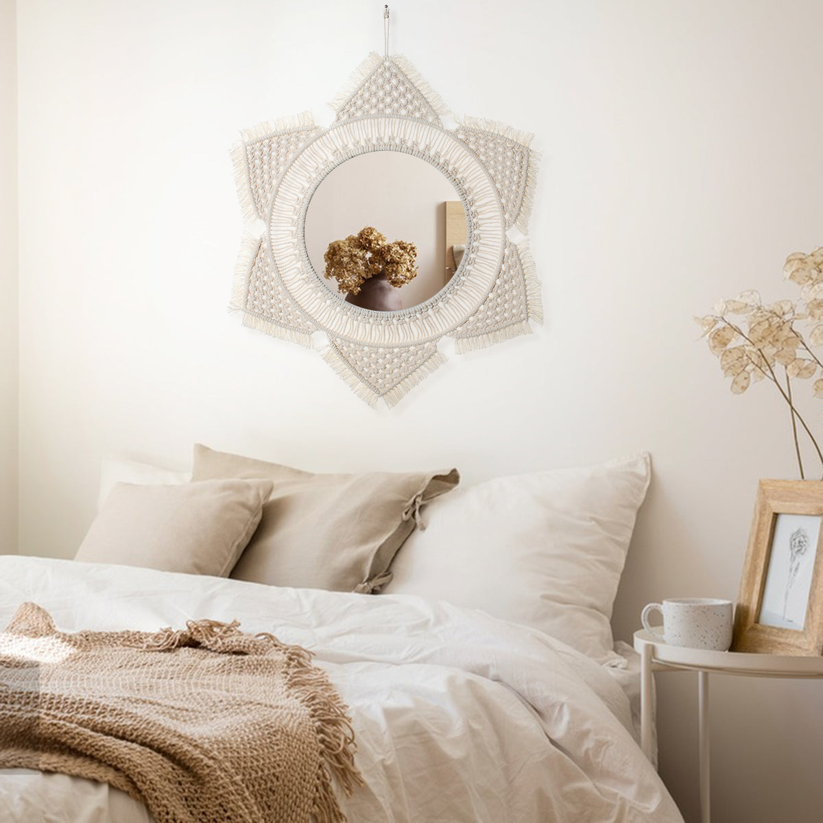 מראה עגולה בסגנון בוהו עם מקרמה