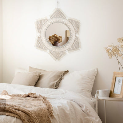 מראה עגולה בסגנון בוהו עם מקרמה