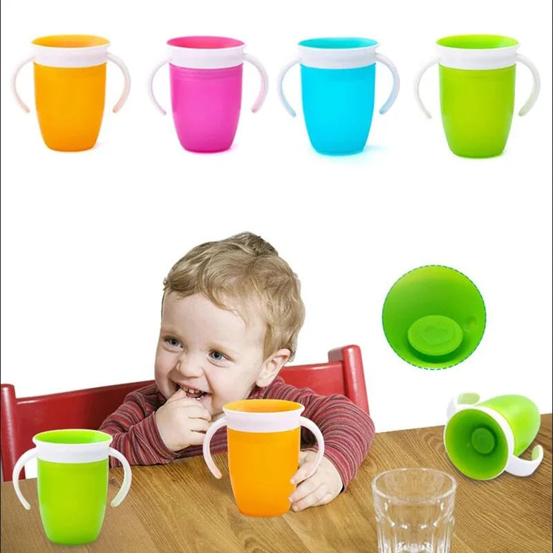 כוס שתייה לתינוקות עם ידיות כפולות ומכסה מסתובב 360°